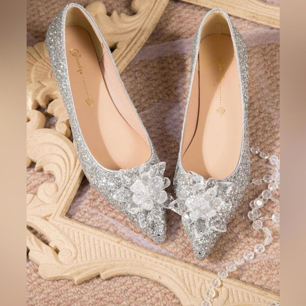 Silver Glitter Pointed Toe Flats